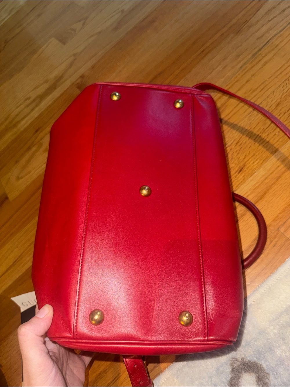 Saint Laurent Red Leather Bowling Satchel with Top Handles - Picture 5 of 5